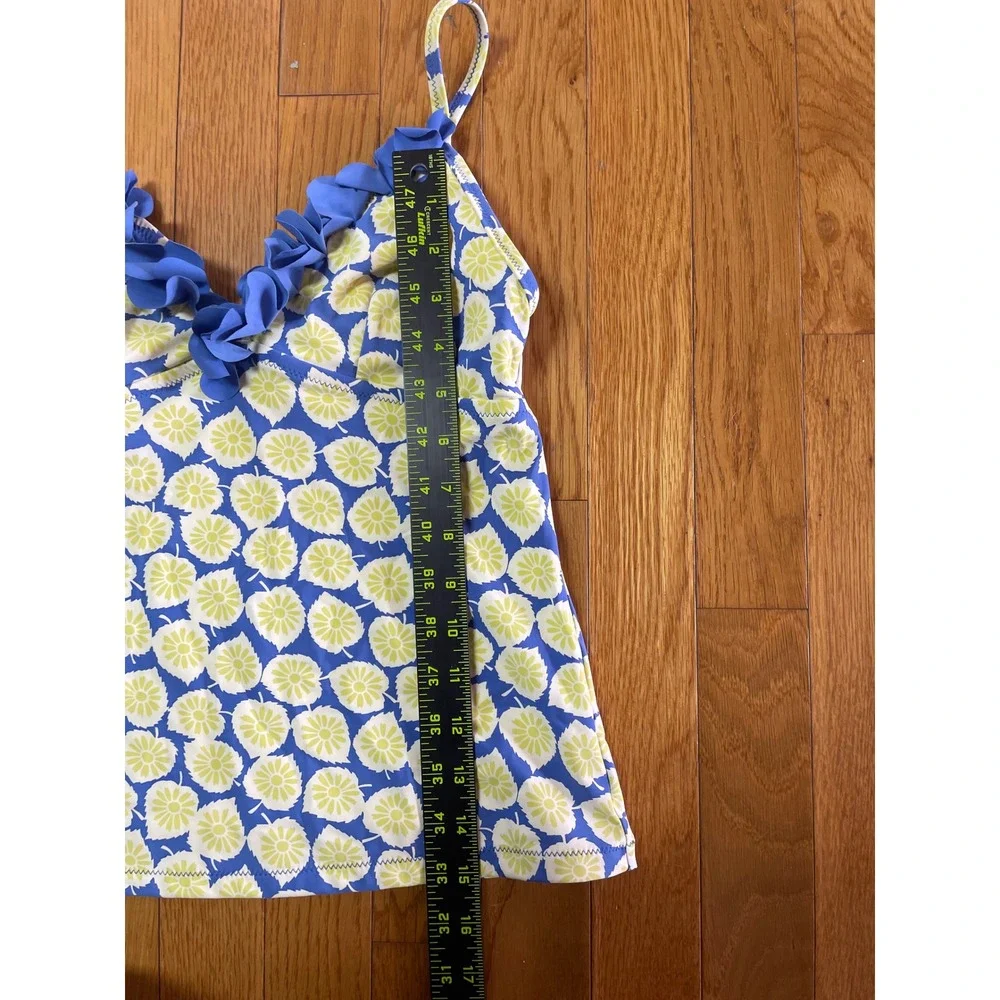 Boden Blue Lime Floral Ruffle‎ Tankini Top WB007 Womens Size 6 US